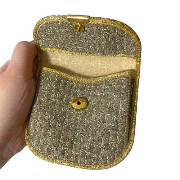 Dior Vintage Monograph Gold Clutch with Coin Purse Designer Logo - Picture 9 of 14
